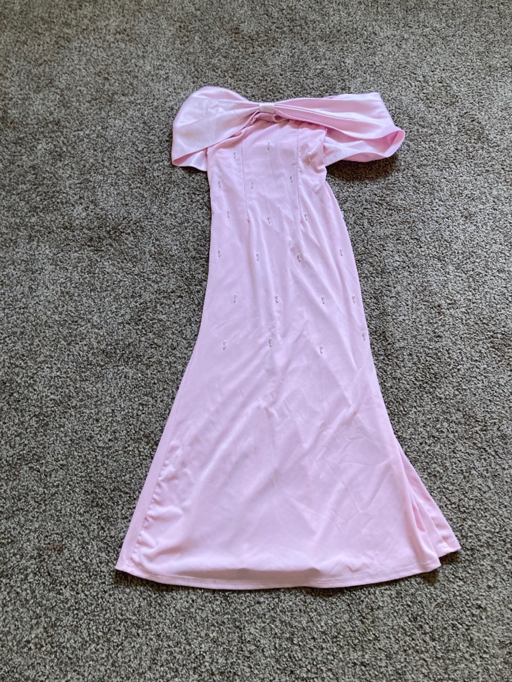 Baby Pink Off the Shoulder dress with Pearls